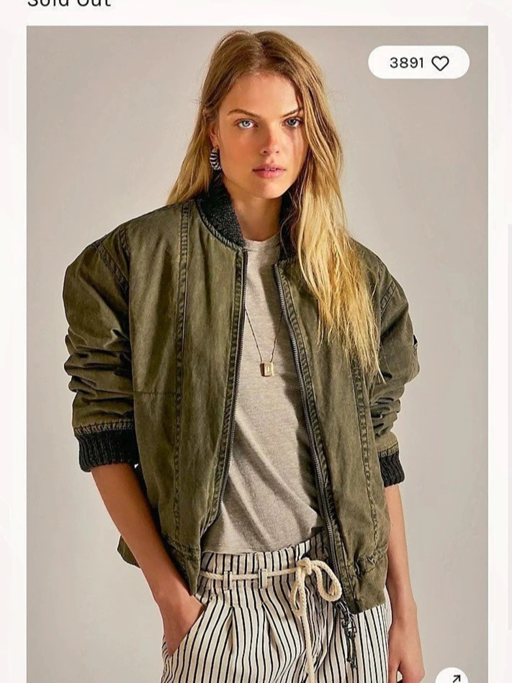 Free People We The Free Jax Washed Bomber Green Small